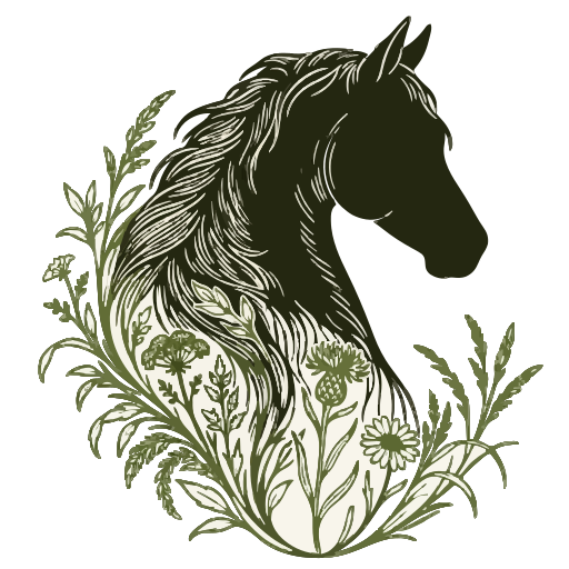 Logo Artenvielfalt Pferdeweide: Pferd mit Wiesenblumen